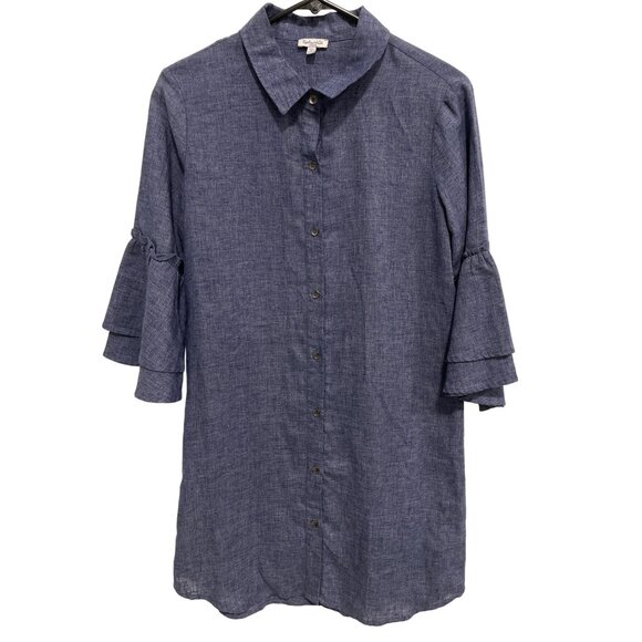 Splendid Button Front Chambray Shirt Dress Womens S Ruffle Sleeve Office Career - Picture 3 of 7
